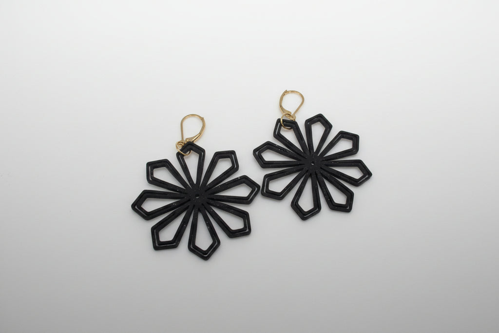 Aurelis Design Studio Geometric Flower Earrings — modern angular design for everyday or special occasions in black