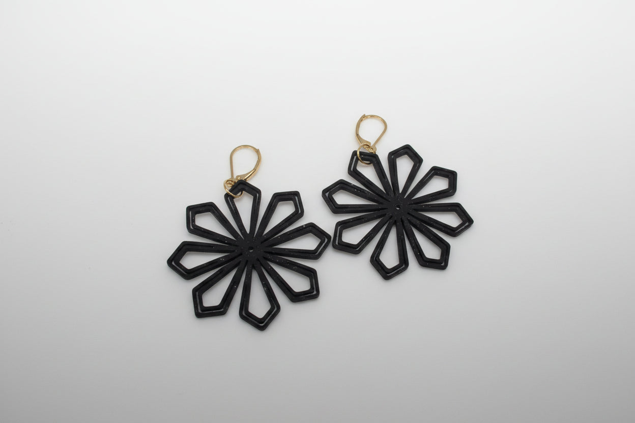 Aurelis Design Studio Geometric Flower Earrings — modern angular design for everyday or special occasions in black