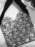 Black lace bag with 3d printed design and velvet handles