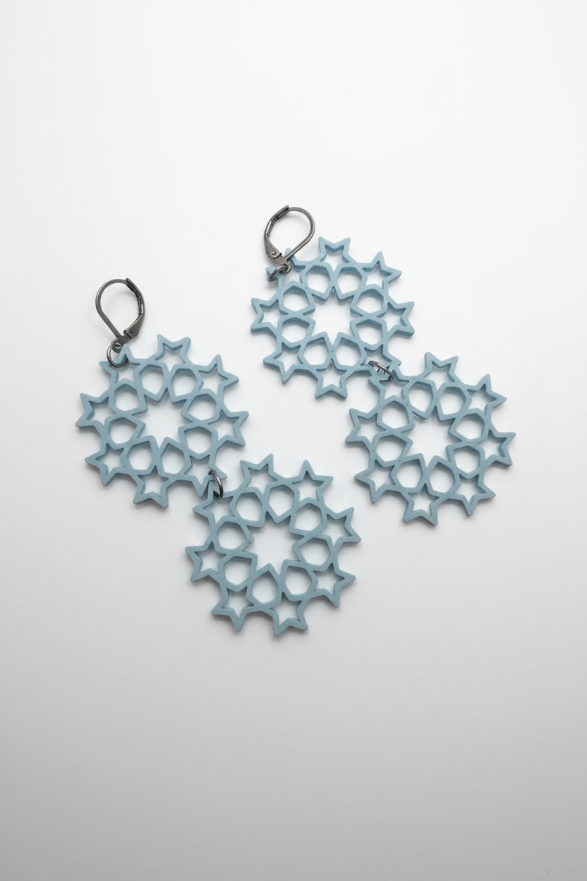 Double Star Cluster Earrings in light blue — lightweight eco-friendly PLA jewelry by Aurelis Design Studio
