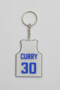 Custom basketball jersey keychain in biodegradable PLA — personalized with team name, player name and number by Aurelis Design Studio