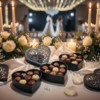 Heart Jewellery Box styled as a gift favour in a romantic table setting, available in White, Black & Coral by Aurelis Design Studio