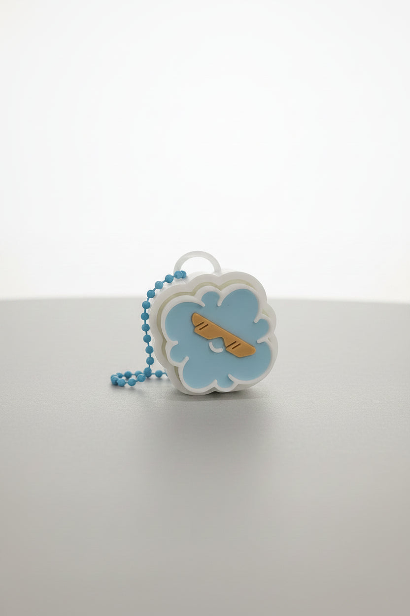 Cloud Clicker desk fidget — side view, with keychain, biodegradable PLA by Aurelis Design Studio 