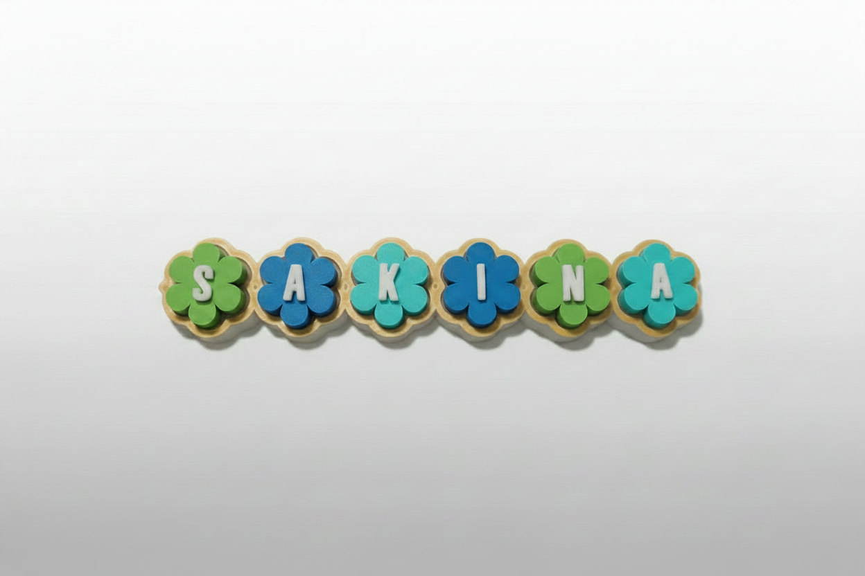Zest-coloured personalized flower clicker in biodegradable PLA – custom name fidget toy