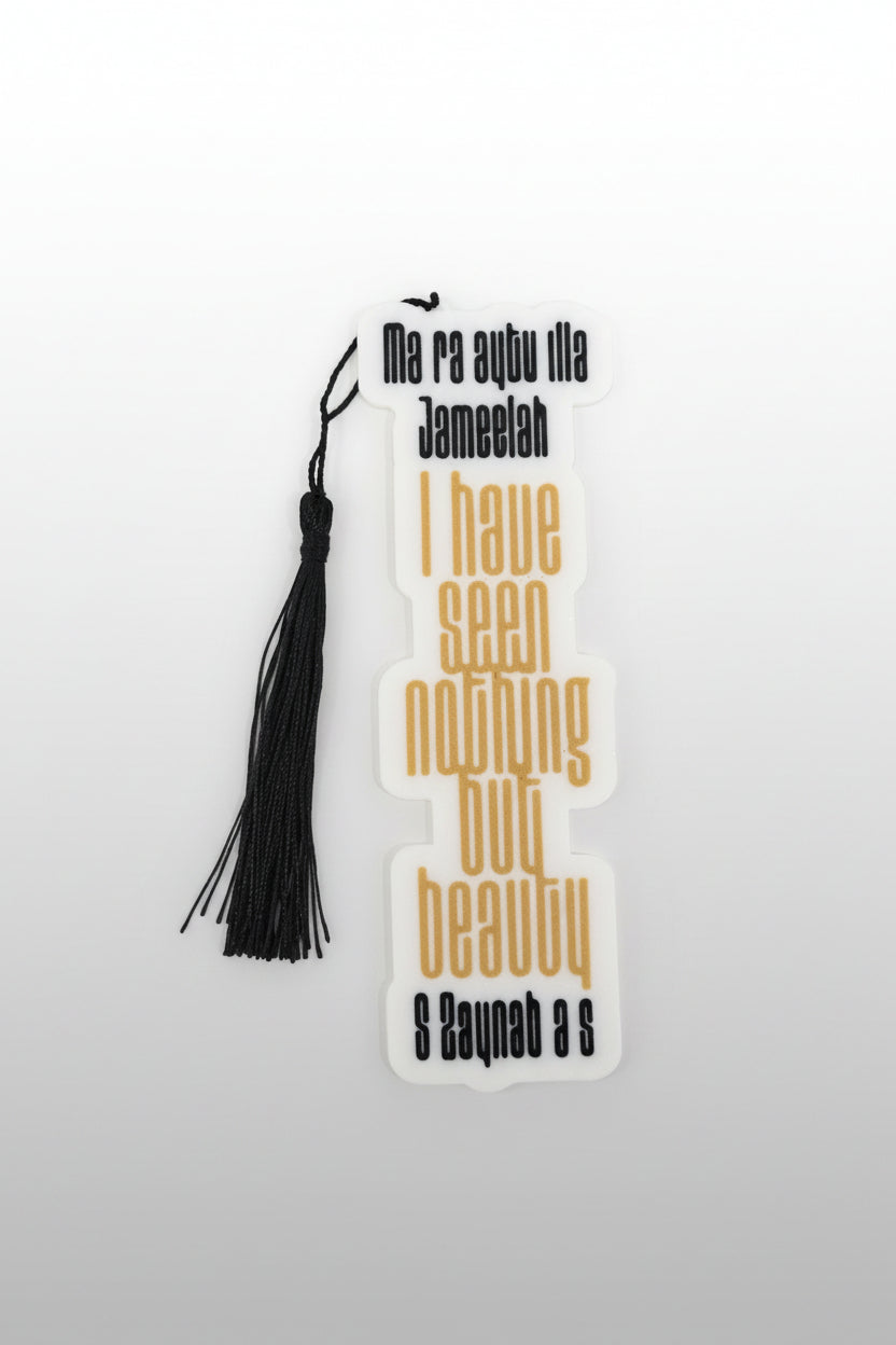 3D printed Bookmark with a quote and tassel on a white background