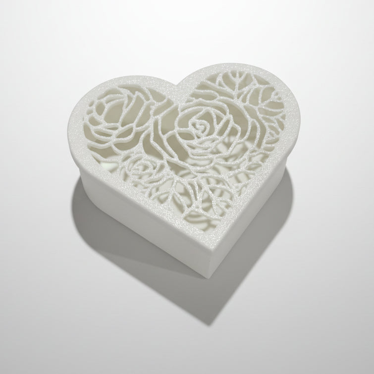 Heart Jewellery Box in White – lace lid detail, biodegradable PLA by Aurelis Design Studio
