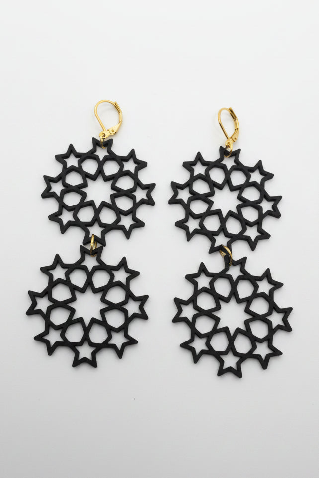 Double Star Cluster Earrings in black — celestial star design by Aurelis Design Studio

