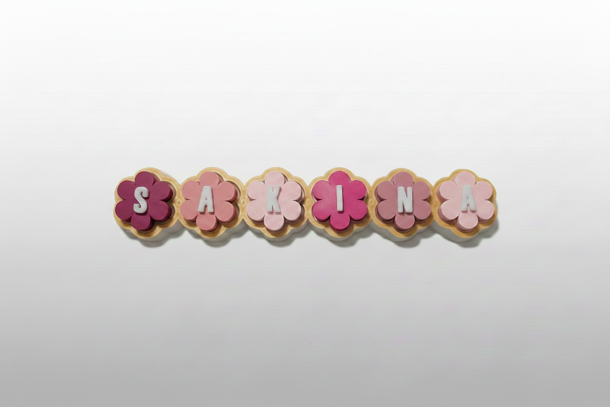 Blossom-coloured personalized flower clicker in biodegradable PLA – custom name fidget toy