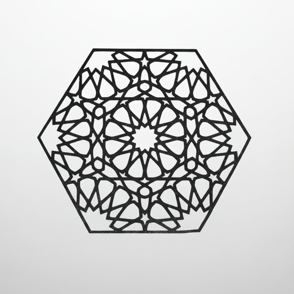 Noir arabesque geometric wall art in black, eco-friendly biodegradable PLA, 30x30cm