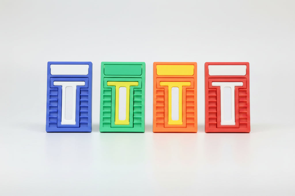 Four colorful phone stands in world cup country colors that have been folded flat