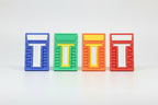 Four colorful phone stands in world cup country colors that have been folded flat