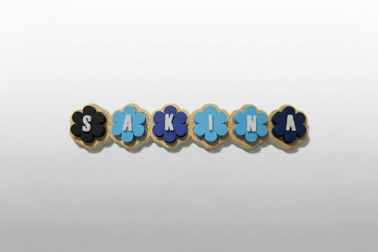 Aqua personalized flower clicker in biodegradable PLA – custom name desk fidget