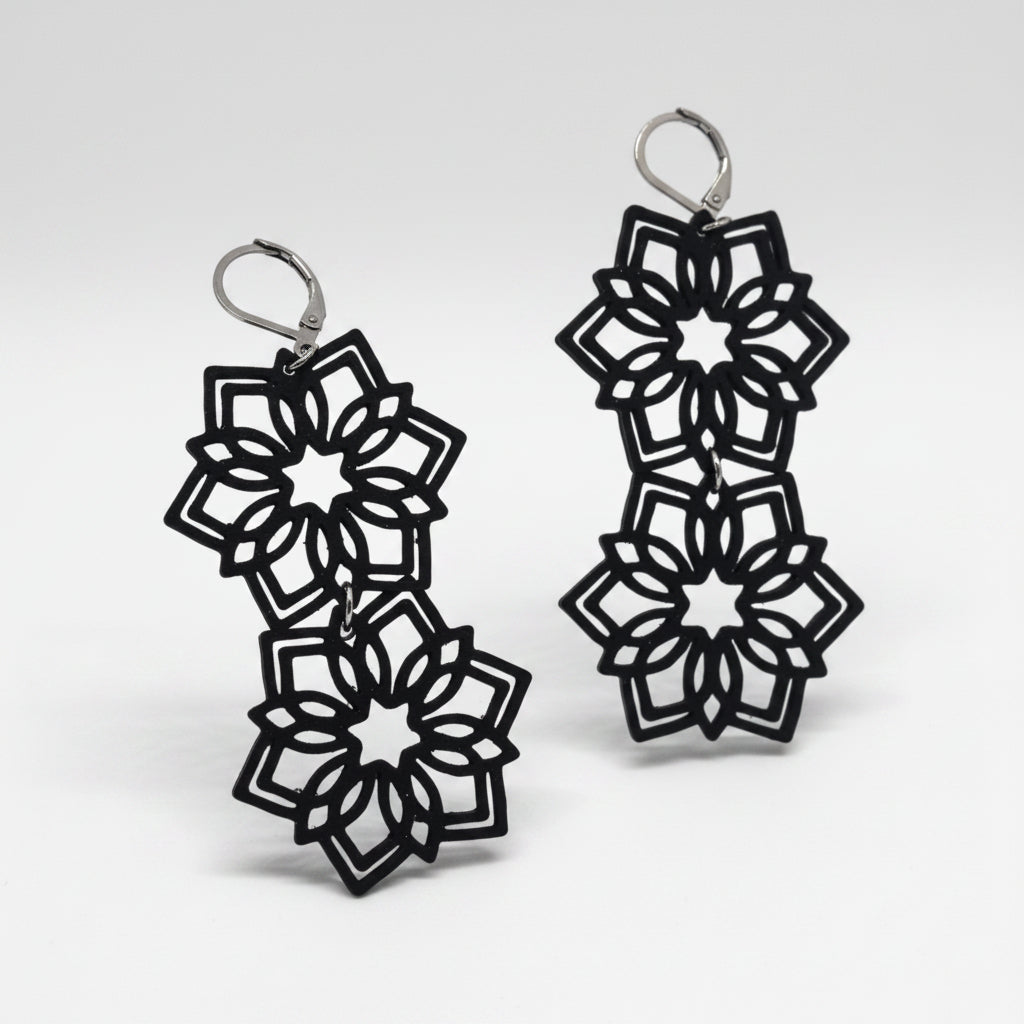Snowflake Earrings in Black — Subtle sparkle winter statement earrings
