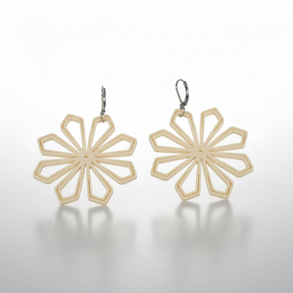 Geometric Flower Earrings in Cream — bold angular petal design by Aurelis Design Studio
