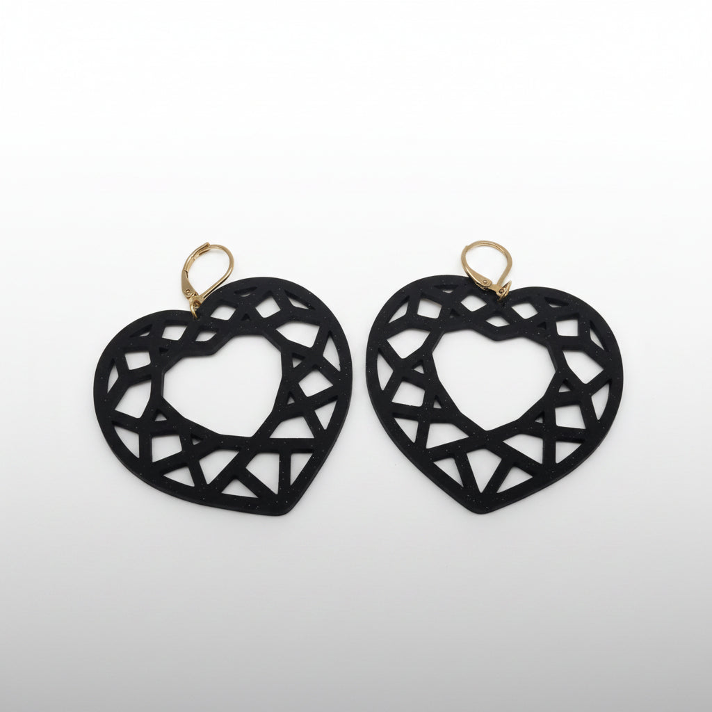 Aurelis Design Studio Geometric Heart Earrings — modern heart design for everyday or special occasions in black