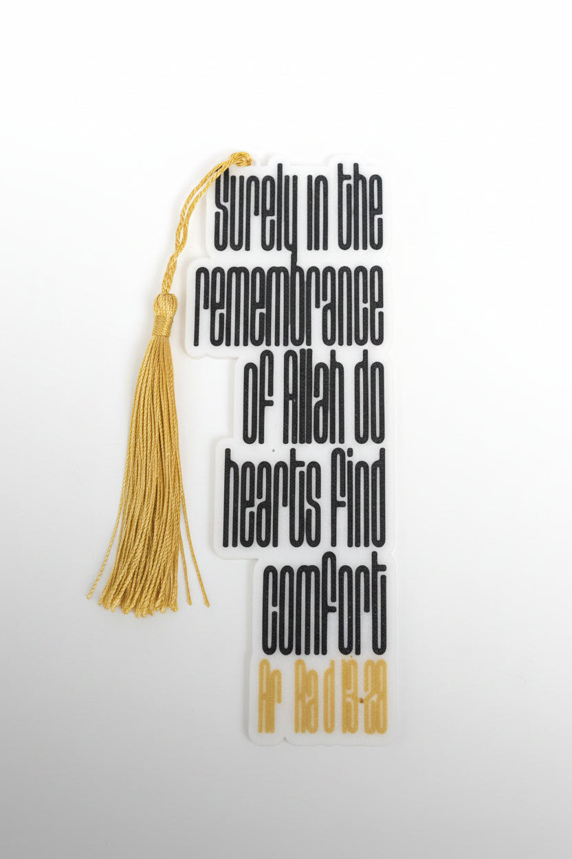 Bookmark with text and tassel on a white background
