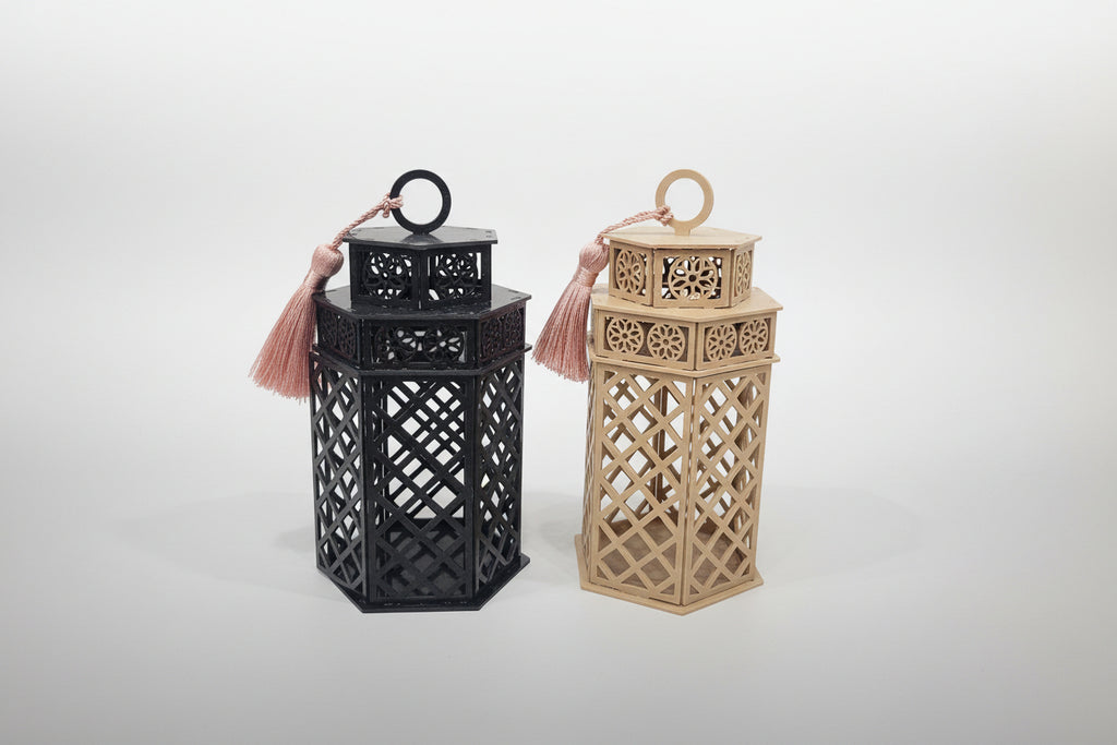DIY holographic lantern in biodegradable PLA — assembled with tea light, by Aurelis Design Studio
