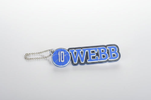 Custom basketball keychain in biodegradable PLA — personalized with team name, player name and number by Aurelis Design Studio