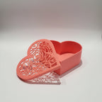 Heart Jewellery Box in Coral – Open view, lace lid, biodegradable PLA by Aurelis Design Studio
