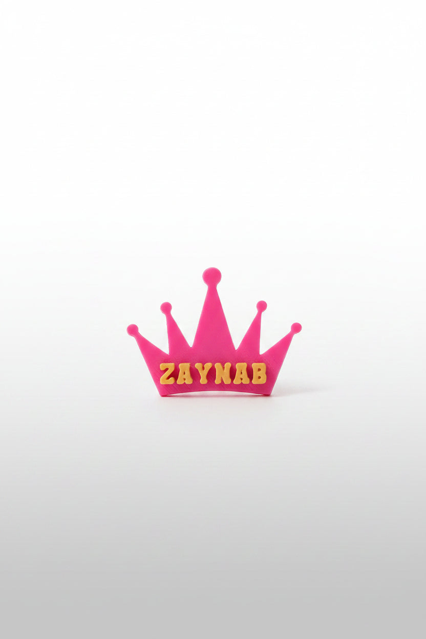 Crown-style personalized Croc charm with custom name, made from eco-friendly biodegradable PLA