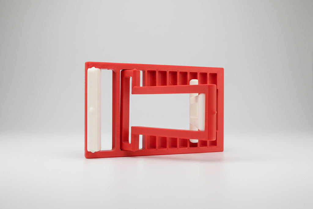 Red phone stand with white accents representing Canada Colors