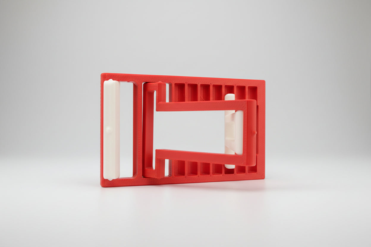 Red phone stand with white accents representing Canada Colors