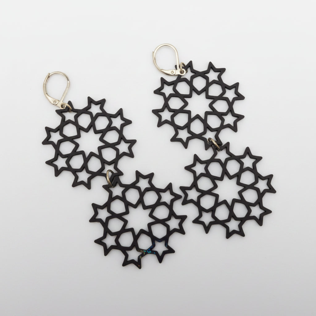 Double Star Cluster Earrings in rouge — bold celestial statement earrings by Aurelis Design Studio
