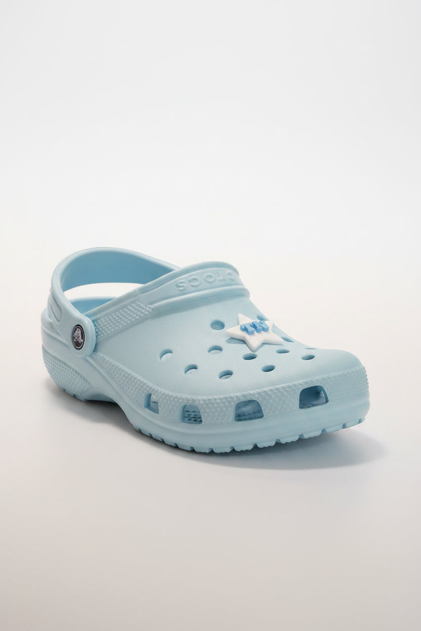 Star-style personalized Croc charm with custom initial, made from eco-friendly biodegradable PLA