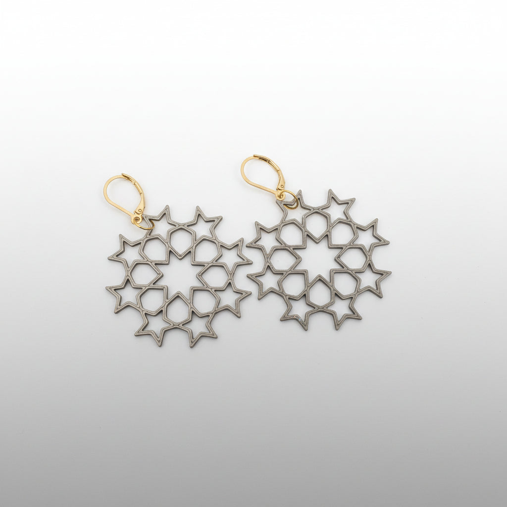 Star Cluster Earrings — celestial geometric design by Aurelis Design Studio in bronze color
