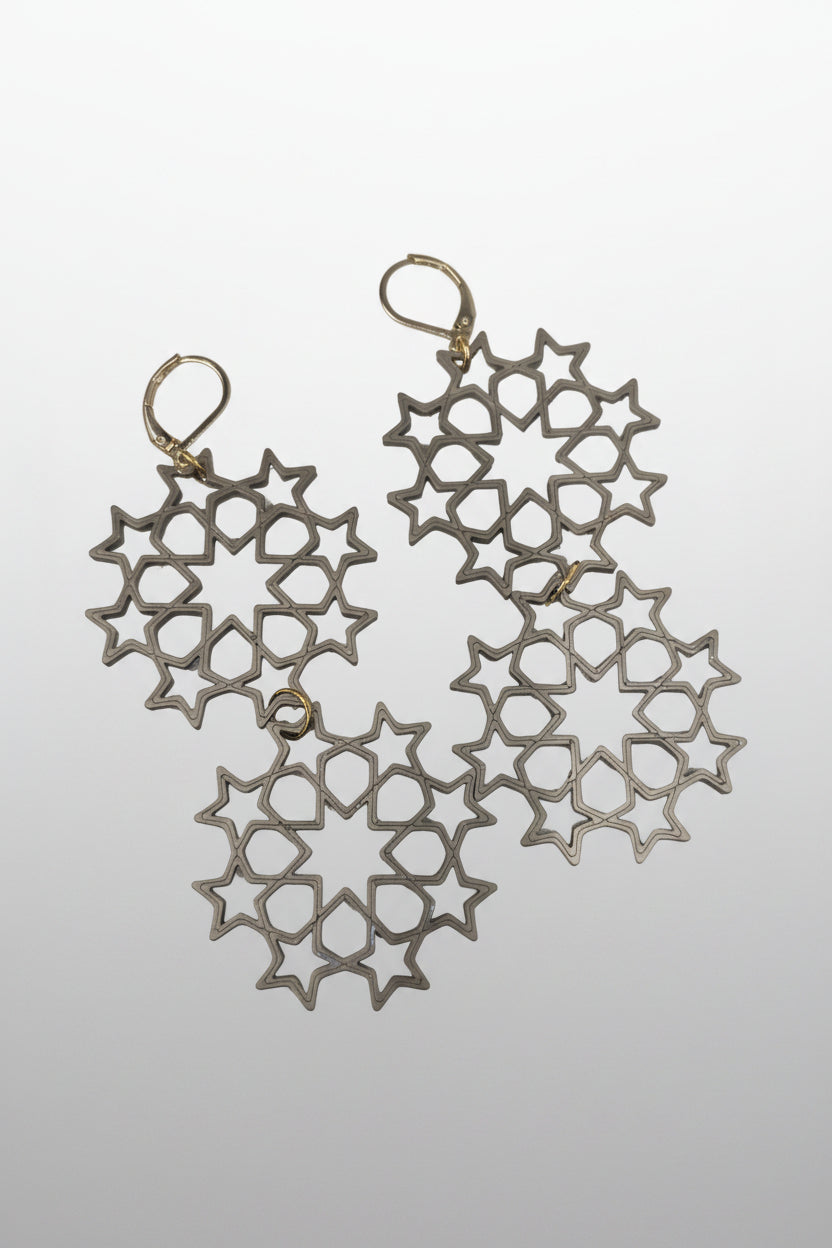 Double Star Cluster Earrings in bronze — radiant star formation earrings by Aurelis Design Studio