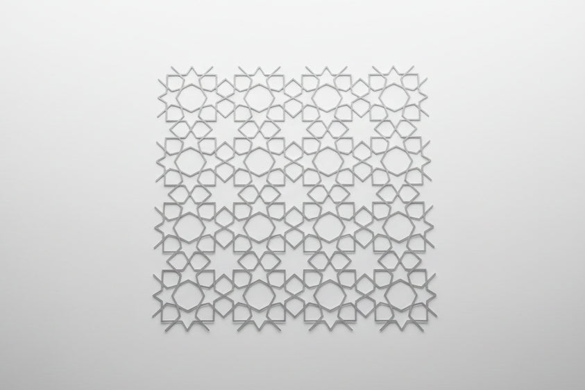 Calm arabesque geometric wall art in soft neutral tones, eco-friendly biodegradable PLA