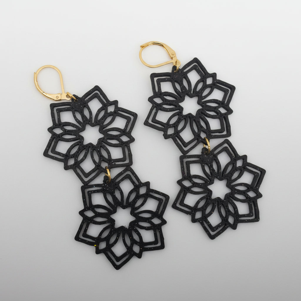 Snowflake Earrings in Black — sparkly winter statement earrings
by Aurelis Design Studio
